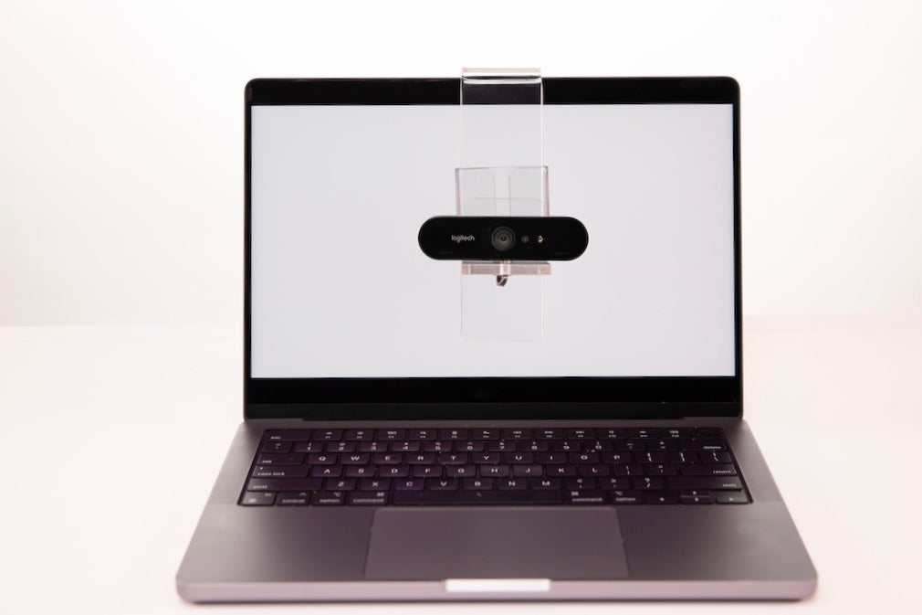 PlexiCam Mini with Logitech Brio on laptop